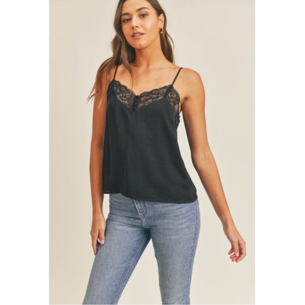 Elegant Black Lace Trim Cami Top